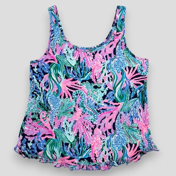 Lilly Pulitzer Other - Lilly Pulitzer Women's PJ Tank Top Knit Ruffle High Tide Navy Pajamas Size Lrg
